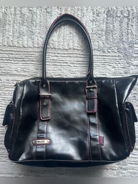 Mudd Black Shoulder Tote with Pink Trim